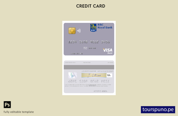 lista para imprimir plantilla de tarjeta de débito visa RBC Royal Bank de Trinid